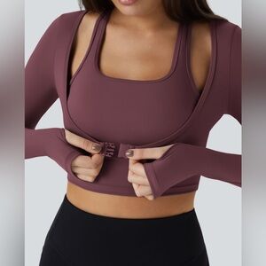 NWT Plush Halter Thumb Hole Long Sleeve Cropped 2-in-1 Yoga Sports Top